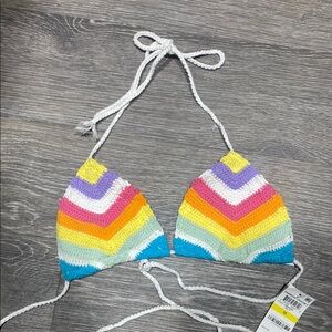 Bar III Rainbow Crochet Triangle Bikini Top Swimsuit separates Medium New 4/25